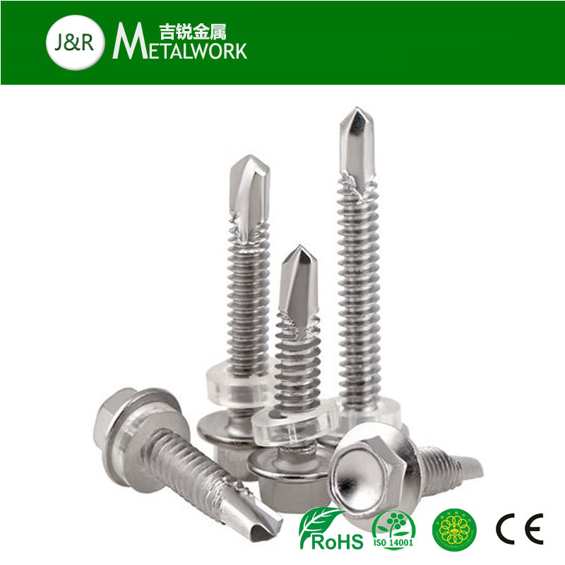 Ss304 Ss316 Stainless Steel Hex Washer Flange Head Self Drilling Roofing Screw with EPDM Washer DIN7504k