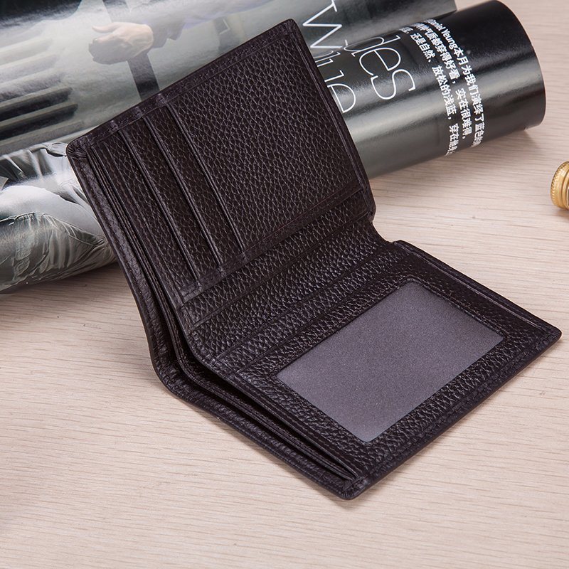 100% Genuine Leather Wallet Men Short Wallet Purse Wallet Business Lines Logo Wallet (B-05)