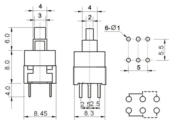 Double Row Self Locking Switch 6 Pin Key Pressure Switch