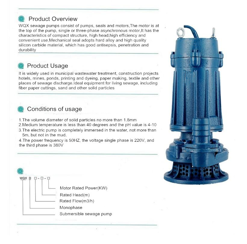 WQX China Portable Small Vertical Inline Submersible Lift Sewage Pump