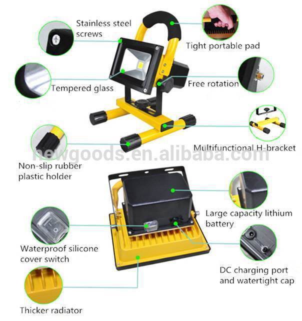 Long Working Time 10W LED Rechargeable Portable Flood Light