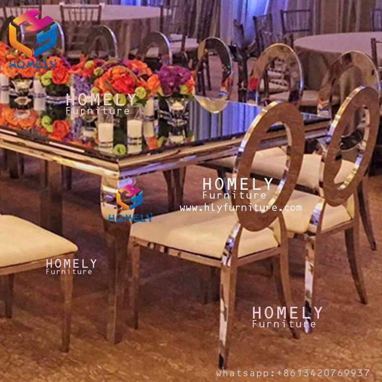 Hotel New Design Stainless Steel Base Glass Wedding Dining Table