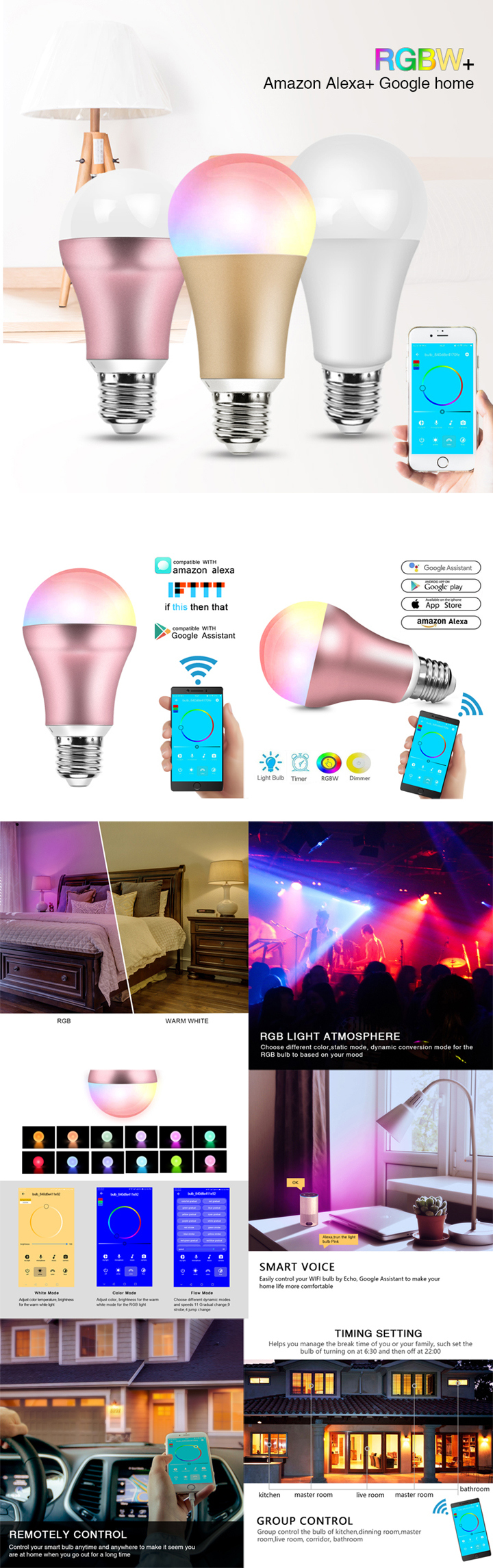 New Product Saving Energy-Lamp RGB+CCT Color Controller Smart LED Bulb Light WiFi Work with Alexa Google Assistant