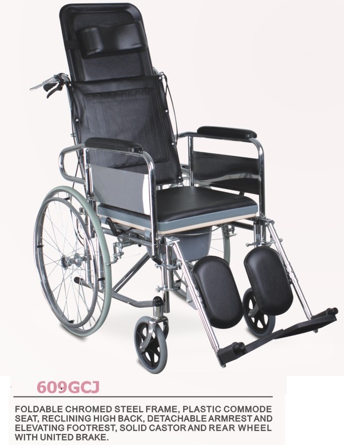 Disabled Folding High Back Reclining Commode Wheelchair