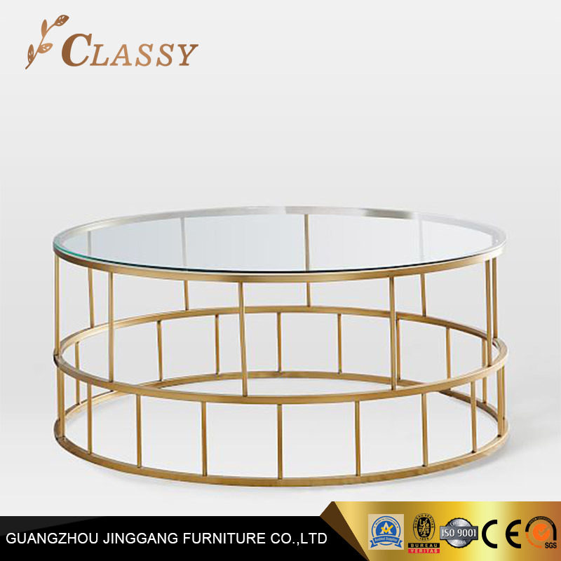 Glass Top Living Room Coffee Table Round Shape Hotel Furniture