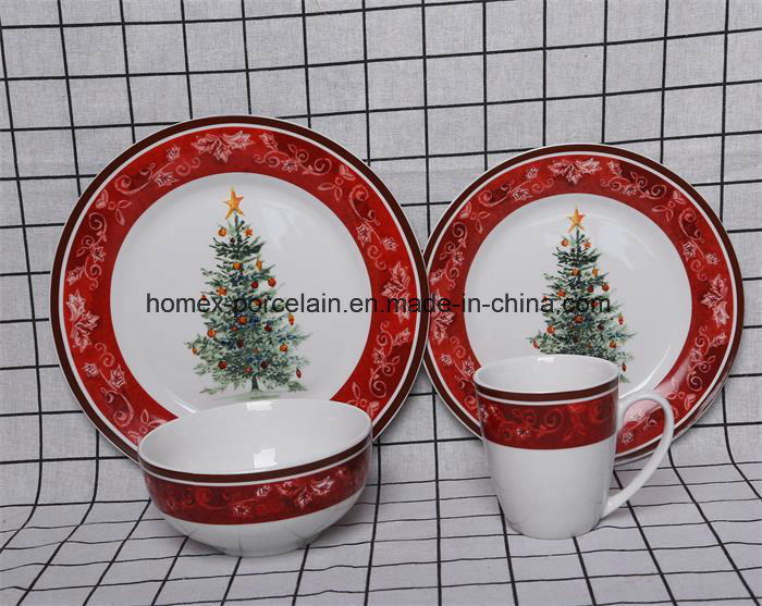 China Factory 16 PCS Ceramic Dinnerware Set with Christmas Tree