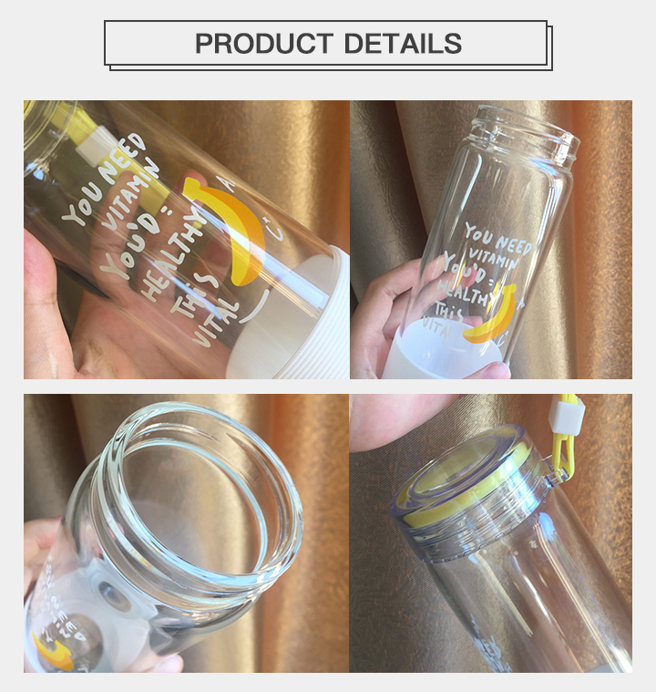 Creative Stream Fruit Design Portable Wide Mouth Glass Water Bottle