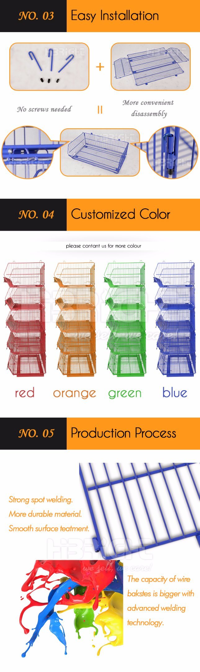 Floor Wire Mesh Standing 5 Basket Stacking Rack