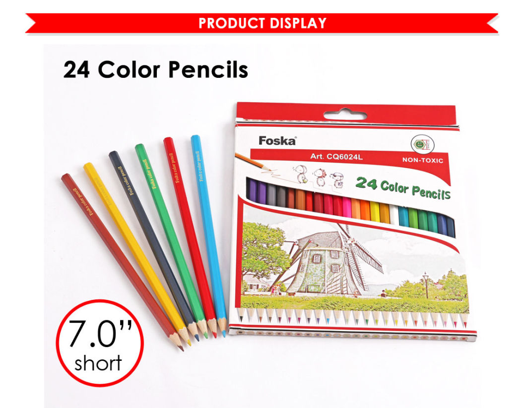 Foska 7.0'' 24 Colors Natural Wood Hexagonal Color Pencil