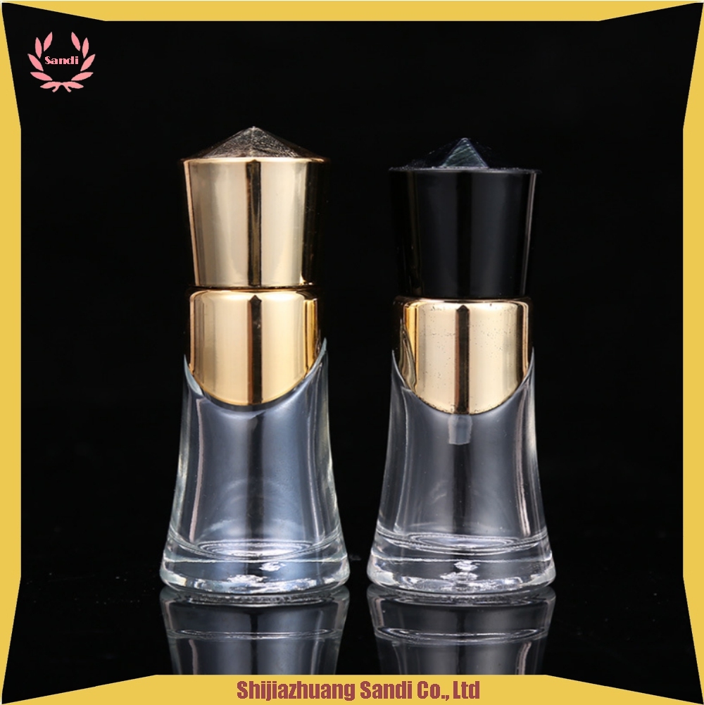 OEM Empty Luxury Small Unique Nail Polish Bottle with Hotstamping Gold Cap and Brush