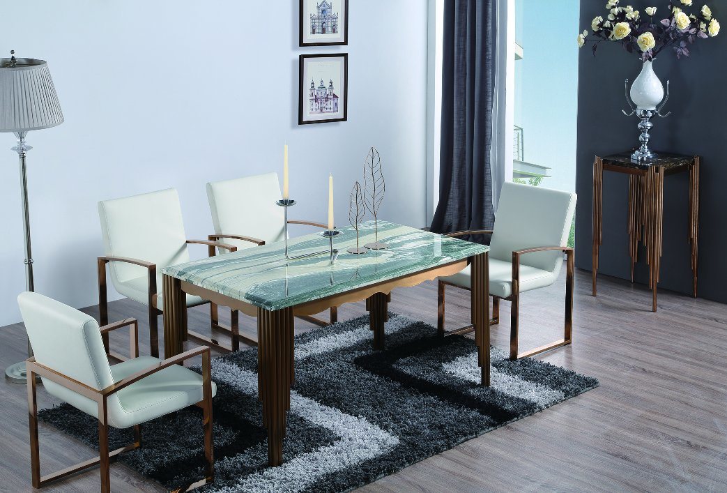 Stainless Steel Dining Table with Nature Marble Top