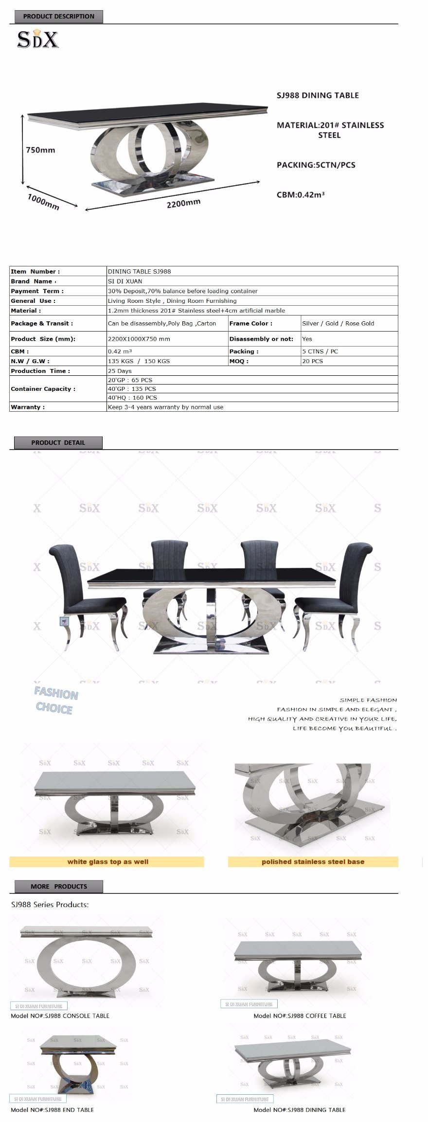 Classic Black and White Polished Steel Base and Black Tempered Glass Top with 6 Dining Chair Orion Dining Table Set