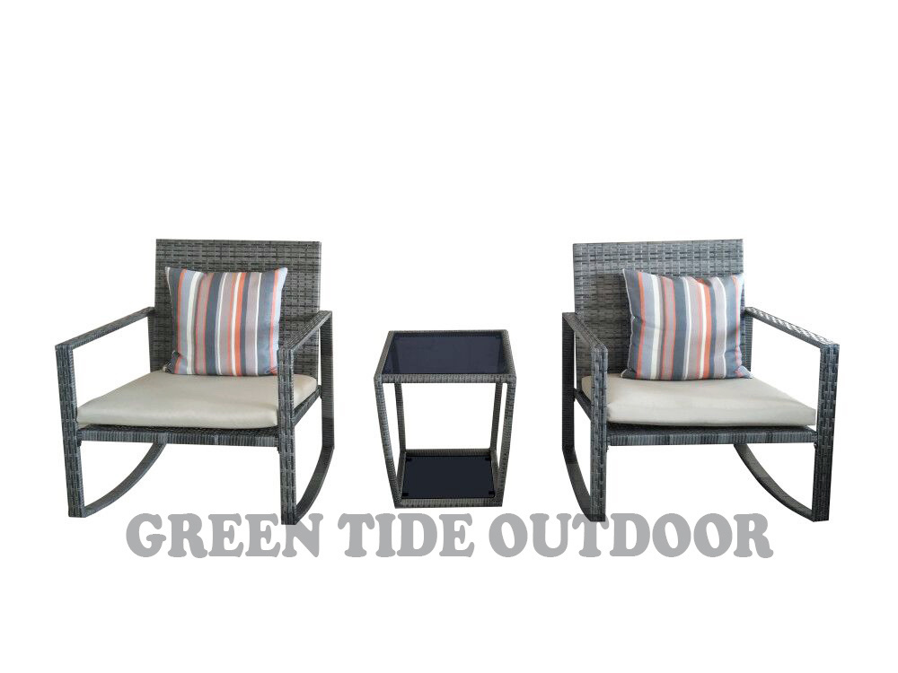 Outdoor Garden Rattan Furniture Conversation Bistro Sofa Set 3PCS with Coffee Table