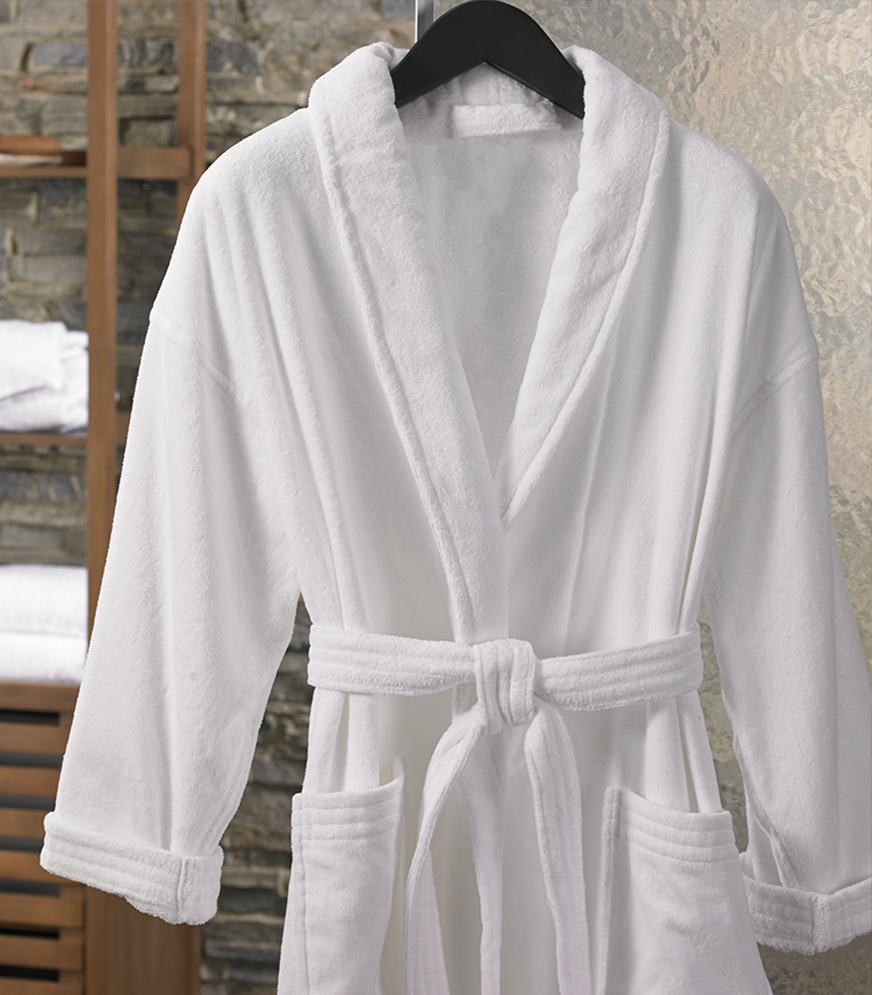 Soft Fleece Full Size White Color Velour Bathrobe (JRD376)