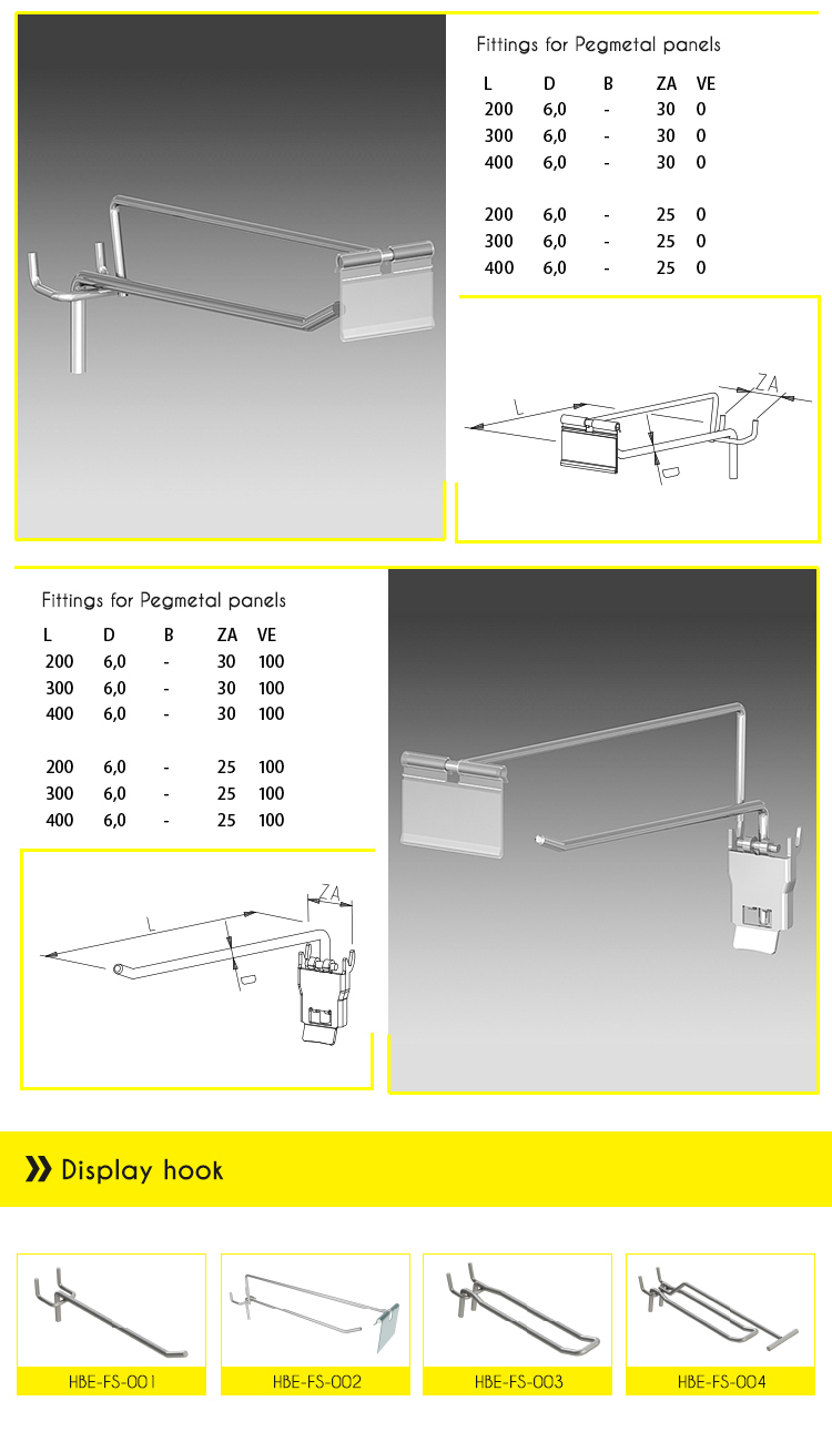 Shopfitting Chrome Plating Pegboard Hook for Store Display