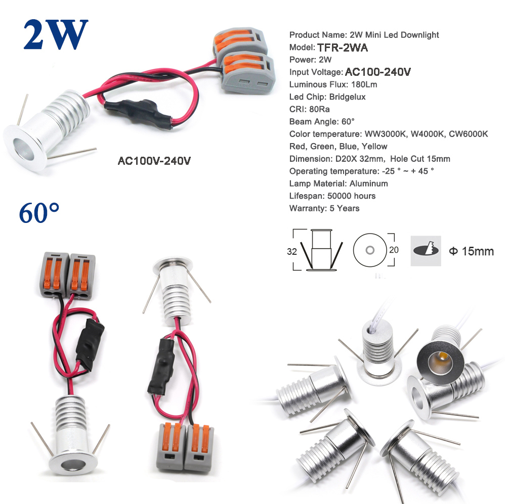 2W 110V 220V LED Spot Light Mini LED Light Cabinet Ceiling Lighting