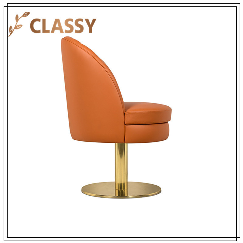 Fixed Round Golden Metal Base Single Leather Dining Chair