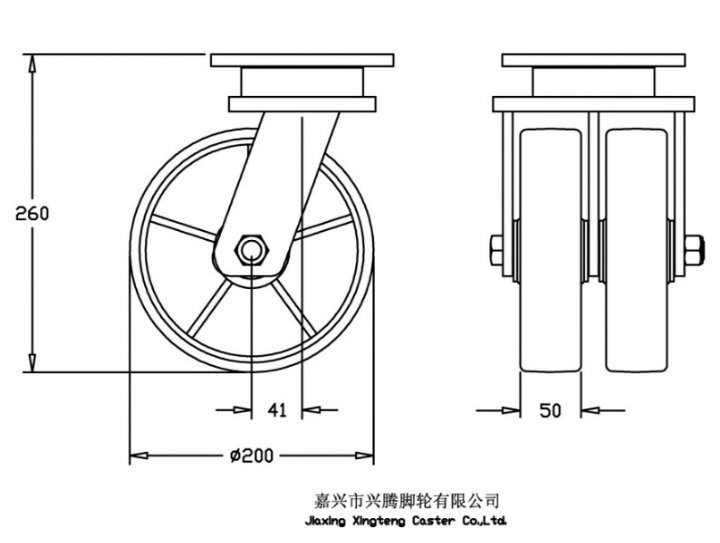 8-Inch Kingpinless Dual-Wheel Swivel Caster with Capacity 2000kg