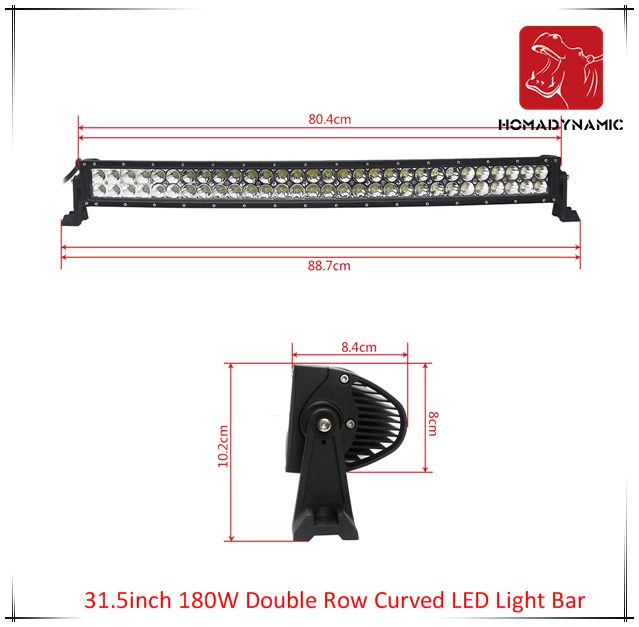 LED Car Light of 31.5 Inch 180W Double Row Curved LED Light Bar Waterproof for SUV Car LED off Road Light and LED Driving Light