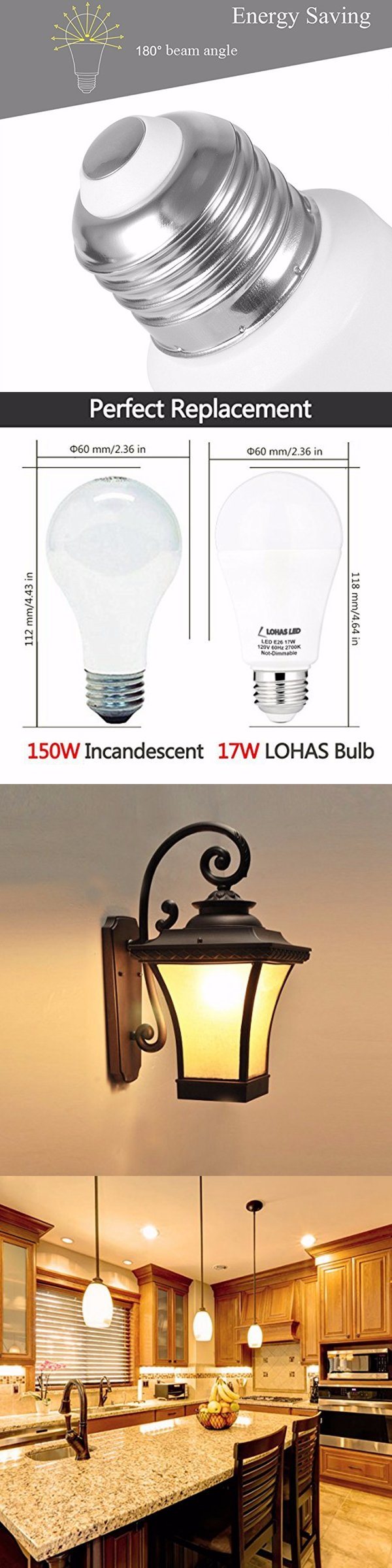 Energy Saving A19 LED Bulb 100-150W Equivalent (17W LEDs) Warm White 2700K LED Lamps for Home Lighting