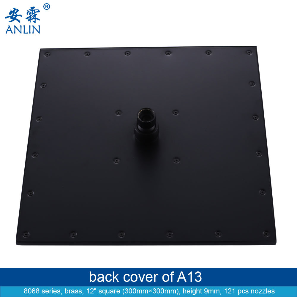 Black Large Square, Ceiling Rainfall Shower Head