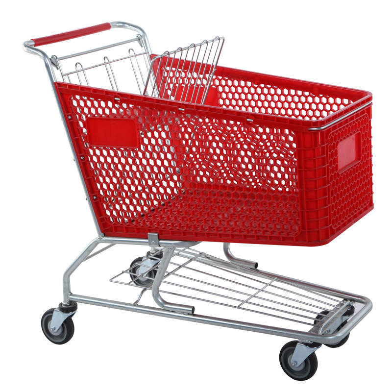 Supermarket Rolling Shopping Plastic Basket Wheels Trolley