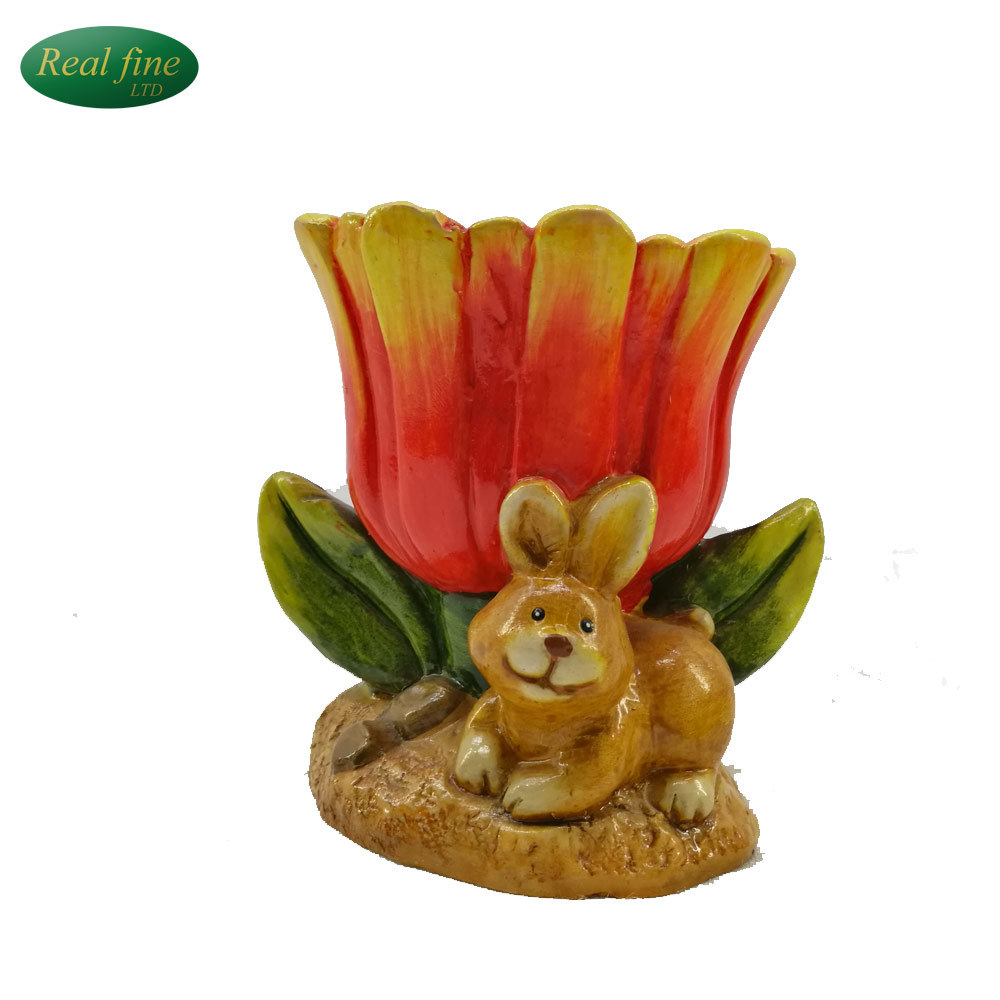 Ceramic Flower Pot with Rabbit Garden Pot