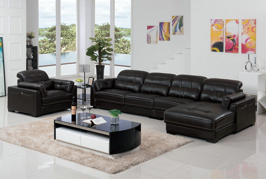 L Shape Genuine Leather Sofa for Office Furniture (B. 909)