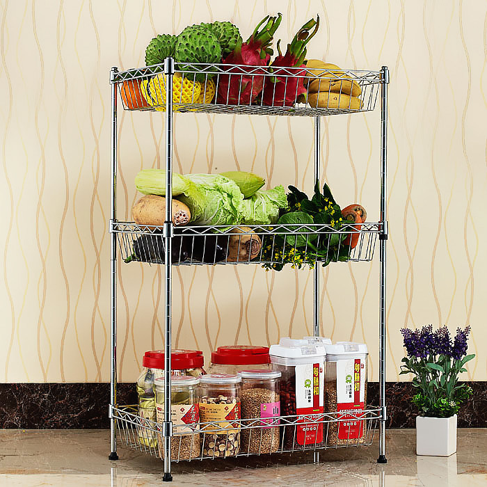 Adjustable Chrome Metal Kitchen Basket Rack for Fruit/Vegetable