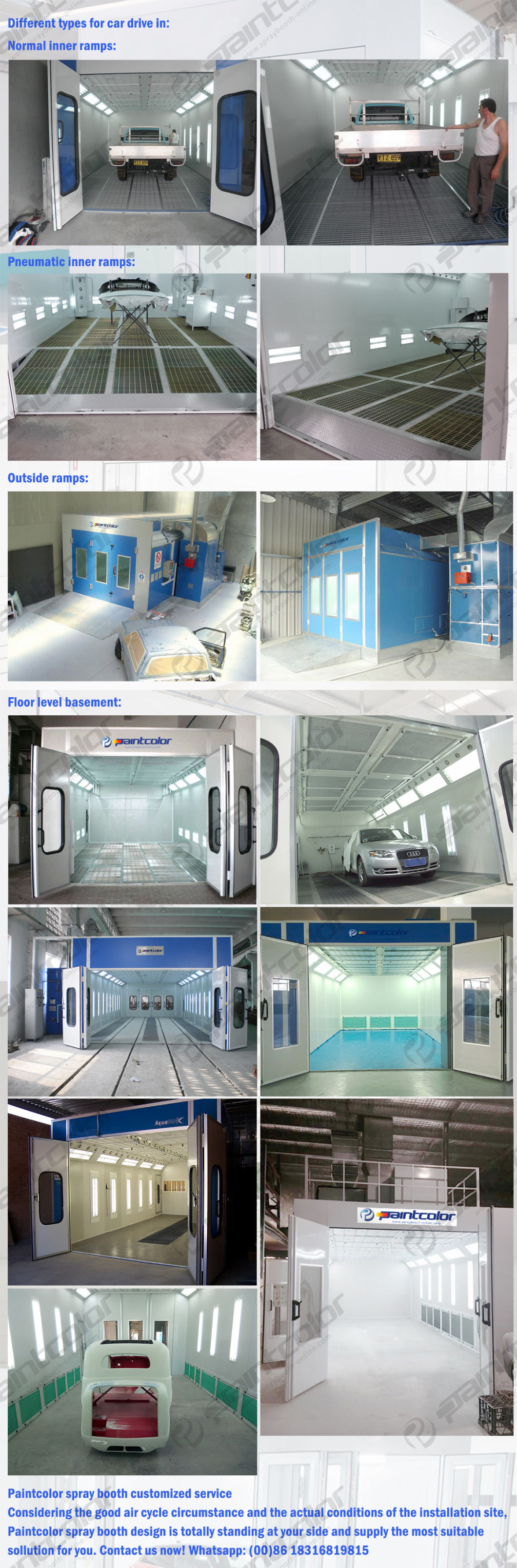 Automotive Painting Line with Infrared Lamps Heating System with Automatic Roll Door Paint Booth Oven Sanding Booth