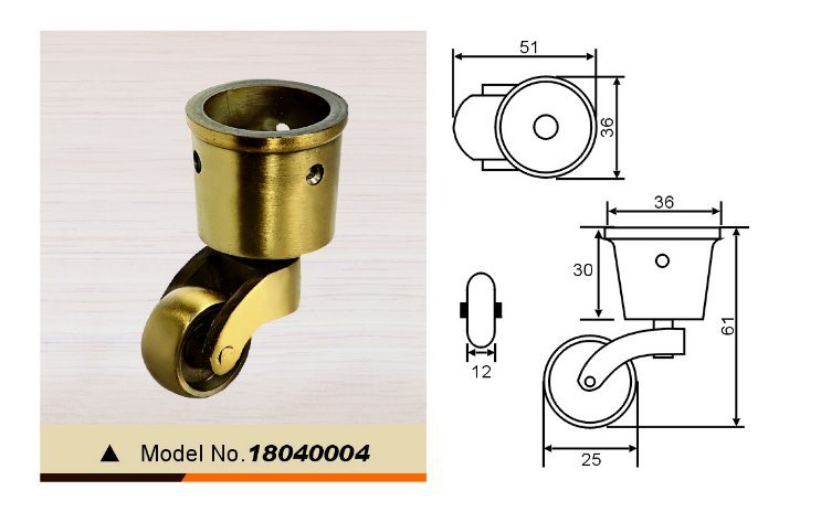 Solid Brass Castor, Polished, furniture Castor 18040003