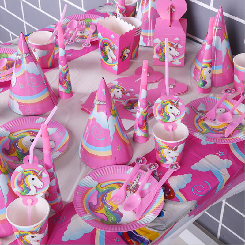 6PC /Set Happy Birthday Hat Unicorn Party Paper Hat Pink/Blue Girl Boy Birthday Party Decoration Kids Event & Party Supplies