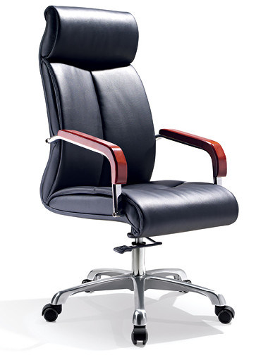 Modern Glossy Wooden Arms Removable Headrest Executive Chair