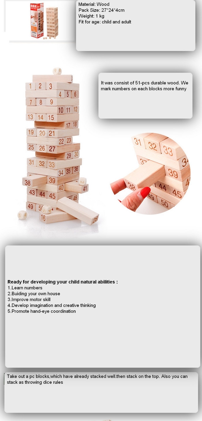 Wooden Geometric Shape Montessori Baby Gifts Toys Jenga Domino Building Blocks