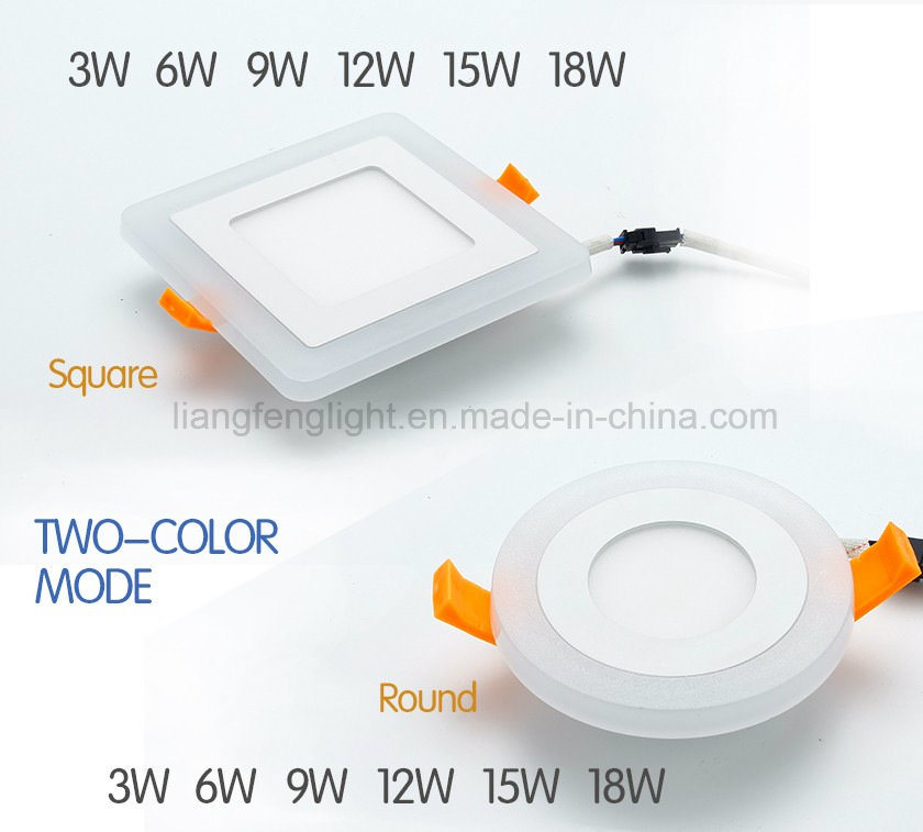 Concealed or Surface Round or Square Aluminum and Acrylic Housing 3W + 3W Double Colors LED Panel Light