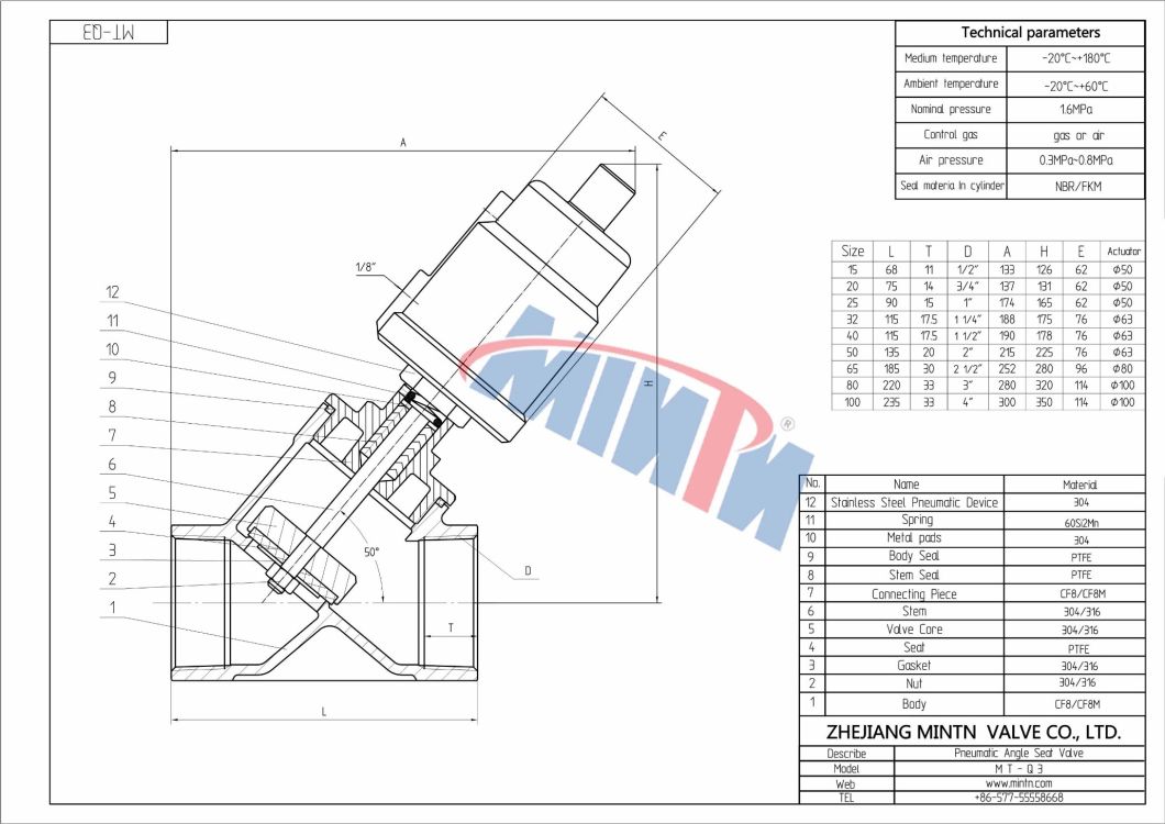 Mintn-Pneumatic Angle Seat Valve Thread Ends