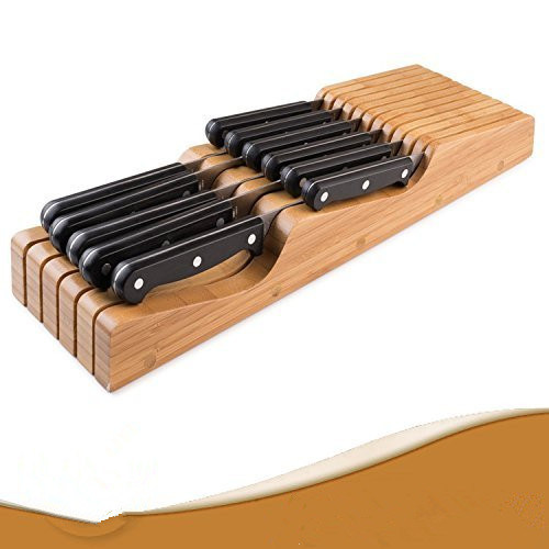 Bamboo in-Drawer Knife Organizer Wooden Knife Block Without Knives