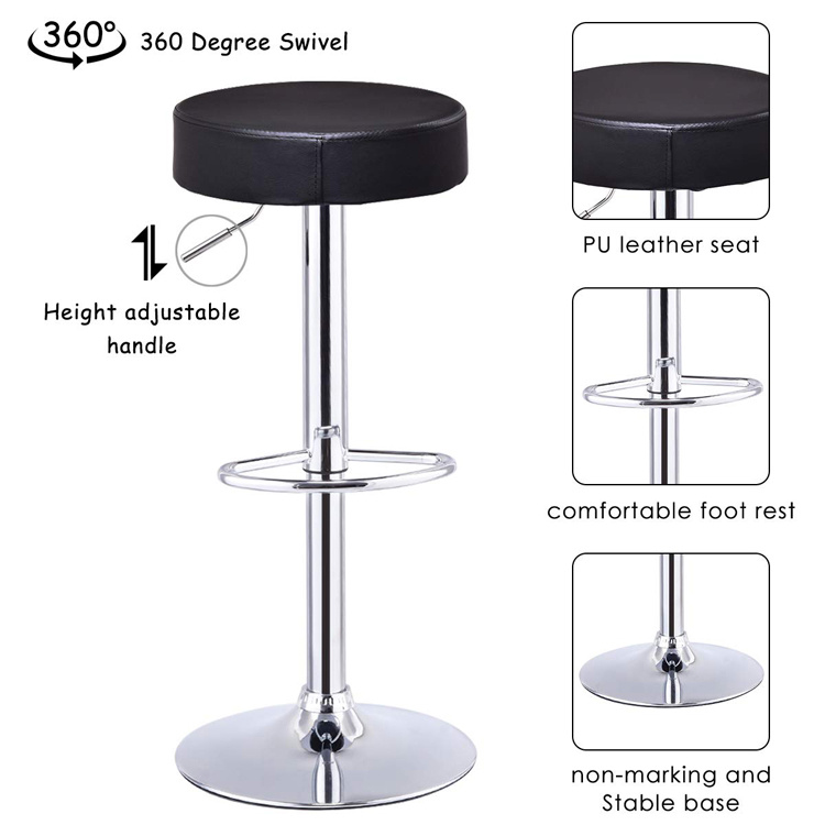 (DUJUAN) Swivel Bar Stool Round PU Leather Height Adjustable Chair Pub Stool