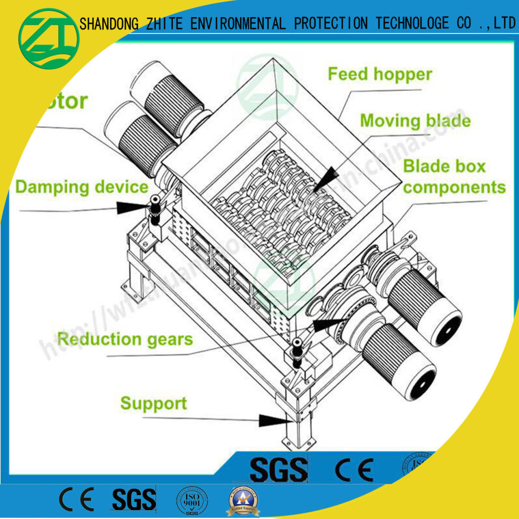 Automatic Shredder Two Shaft Plastic/Rubber/Pipe/Waste/Soda/Can/Aluminum Crusher