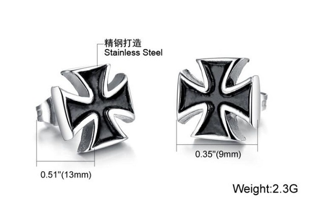 New Fashion Cross Men Earrings Black Colors Men Jewelry Male Stud Earrings