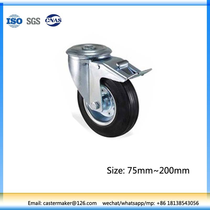 Industrial Castor Small Black Rubber Castor Wheels, Steel Core, Roller Bearing, Swivel Castor Wheel with Brake