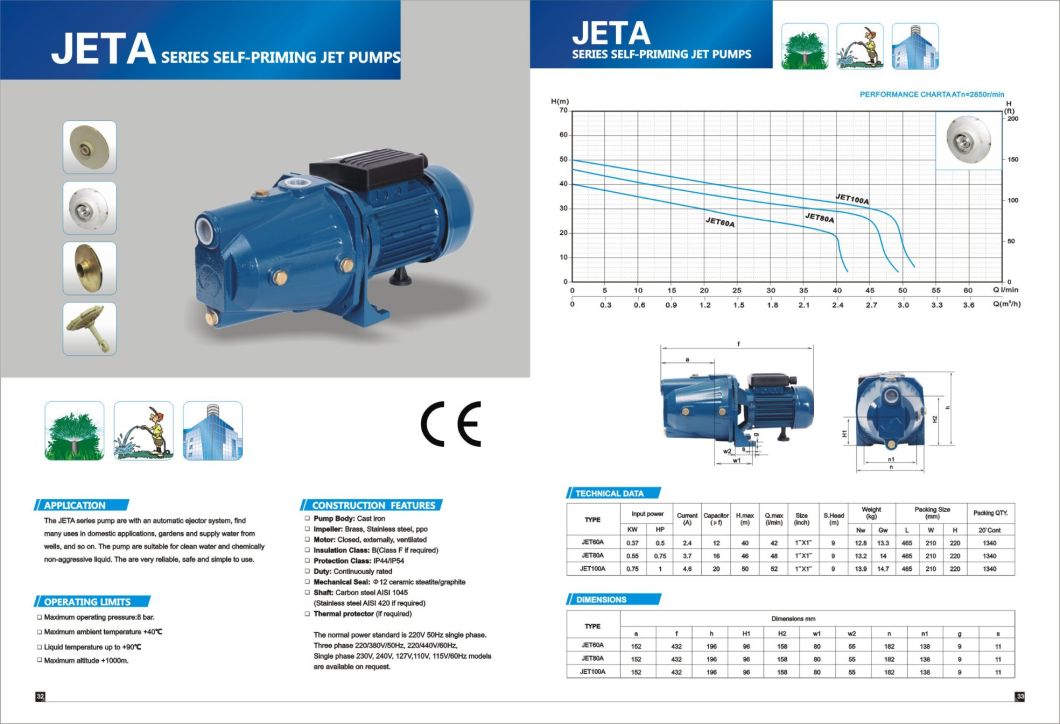 Jet-80A Jet Series AC Electric Jet Self-Priming Clean Water Pump