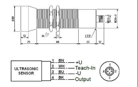 Output (4-20mA) Ultrasonic Sensor for Water Level Detecting 1m 2m 3m ~8m