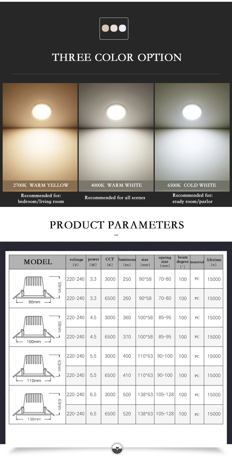 8W Dimmable Recessed Ceiling LED Down Light