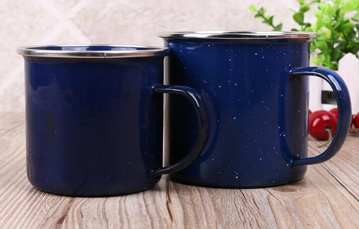 Design Ceramic Mug Colorful Enamel Coffee Mug with Stainless Steel Rim