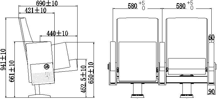 High Quality PU Leather Hall Student Desk Auditorium Theater Seat