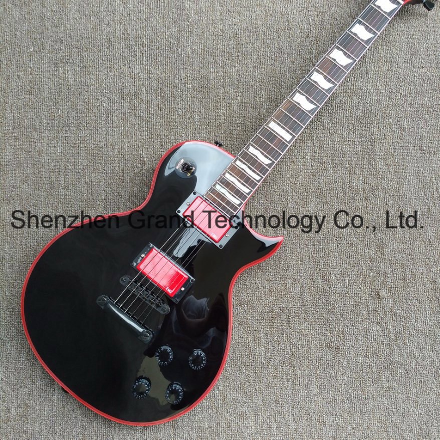 Custom Ltd Black Electric Guitar with Red Binding Pickups (GTD-5)