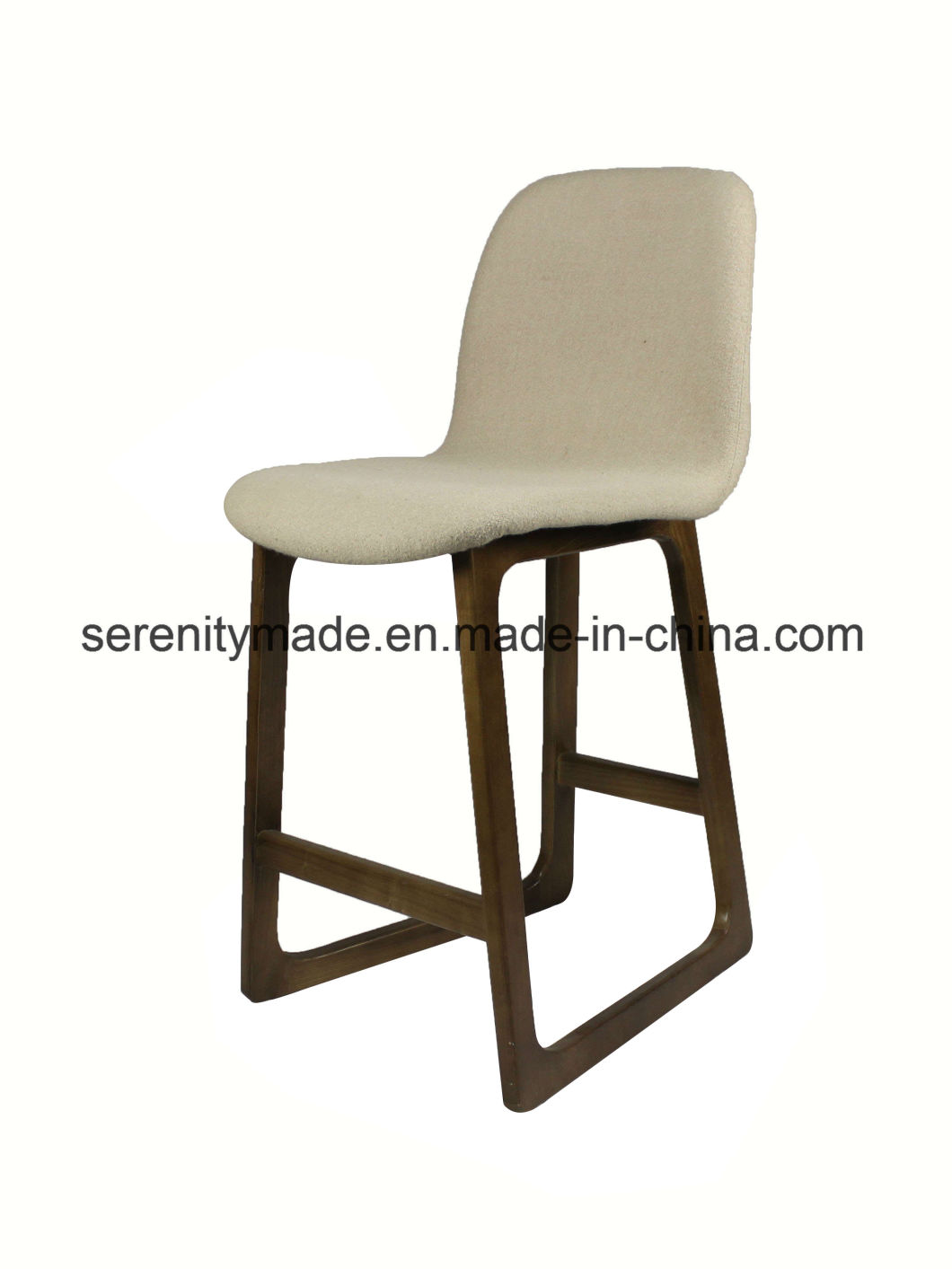 Comfortable Beige Fabric Seat Solid Walnut Timper Legs Side Lounge Chair