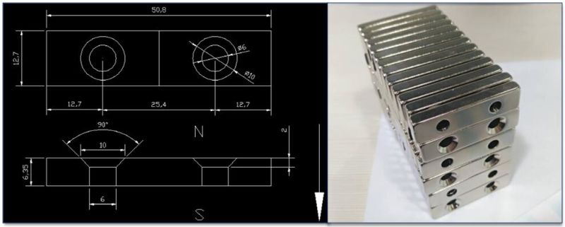 Countersunk Rectangular Magnets Neodymium Block Magnet with Countersunk Hole