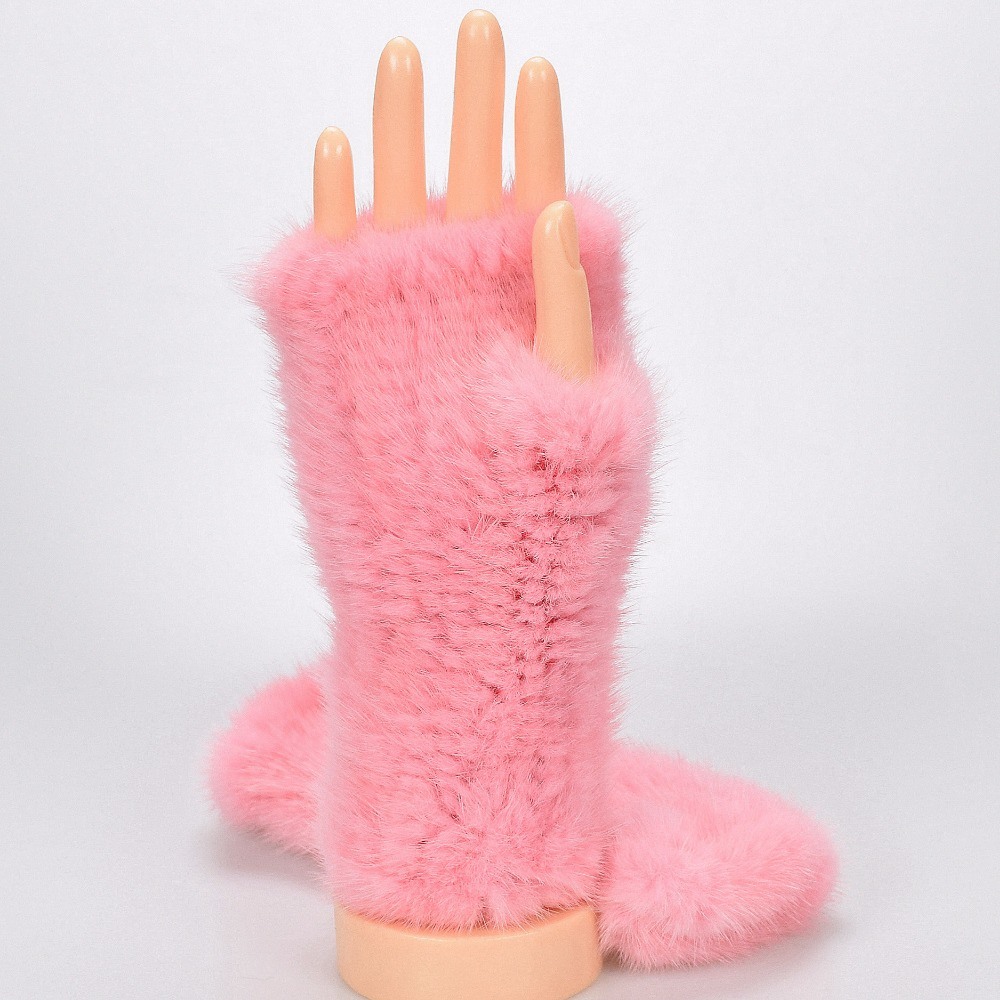 Mink Fur/White Fur Earmuff Headphone and Knitted Touch Glove